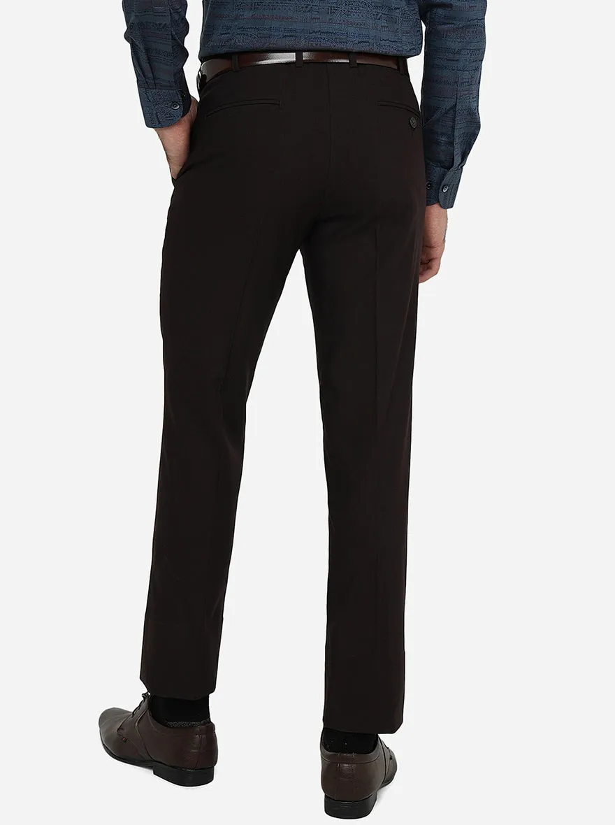 Brown Solid Slim Fit Formal Trouser | Metal