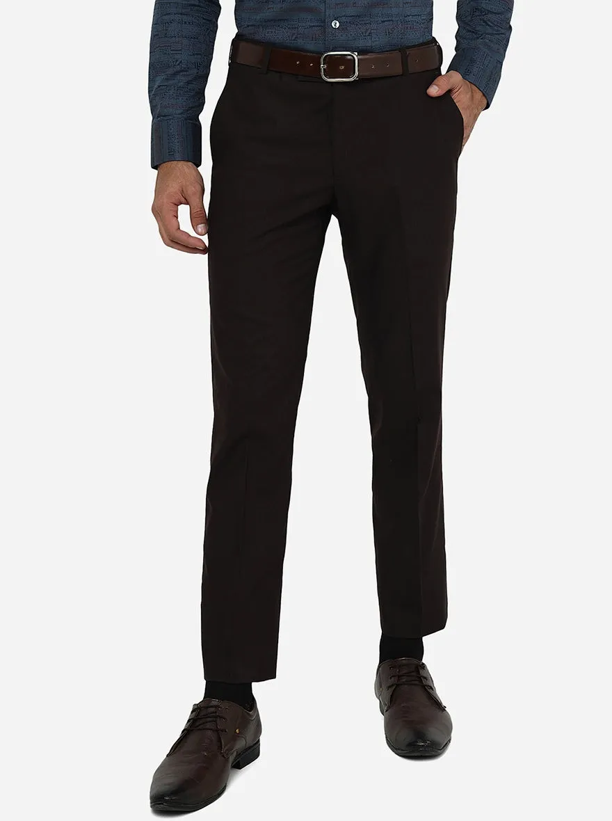 Brown Solid Slim Fit Formal Trouser | Metal