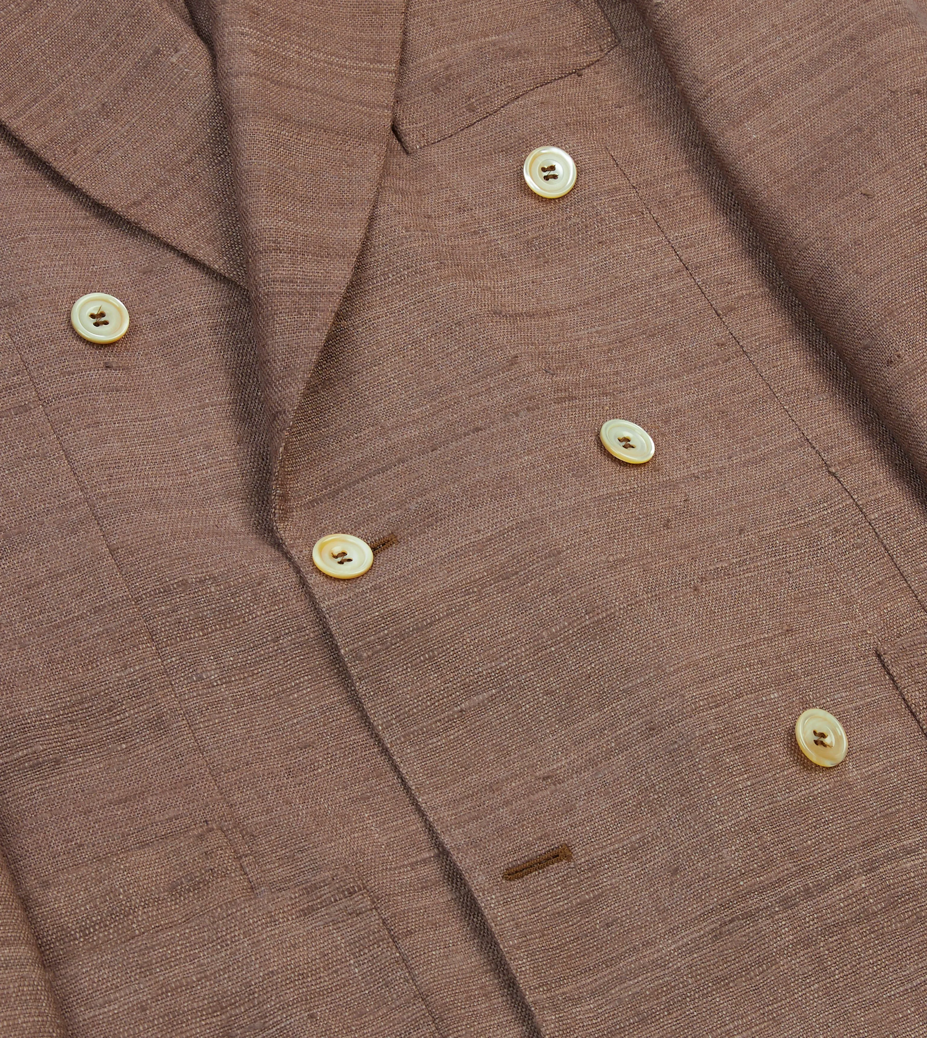 Brown Tussah Silk Double-Breasted Tailored Jacket