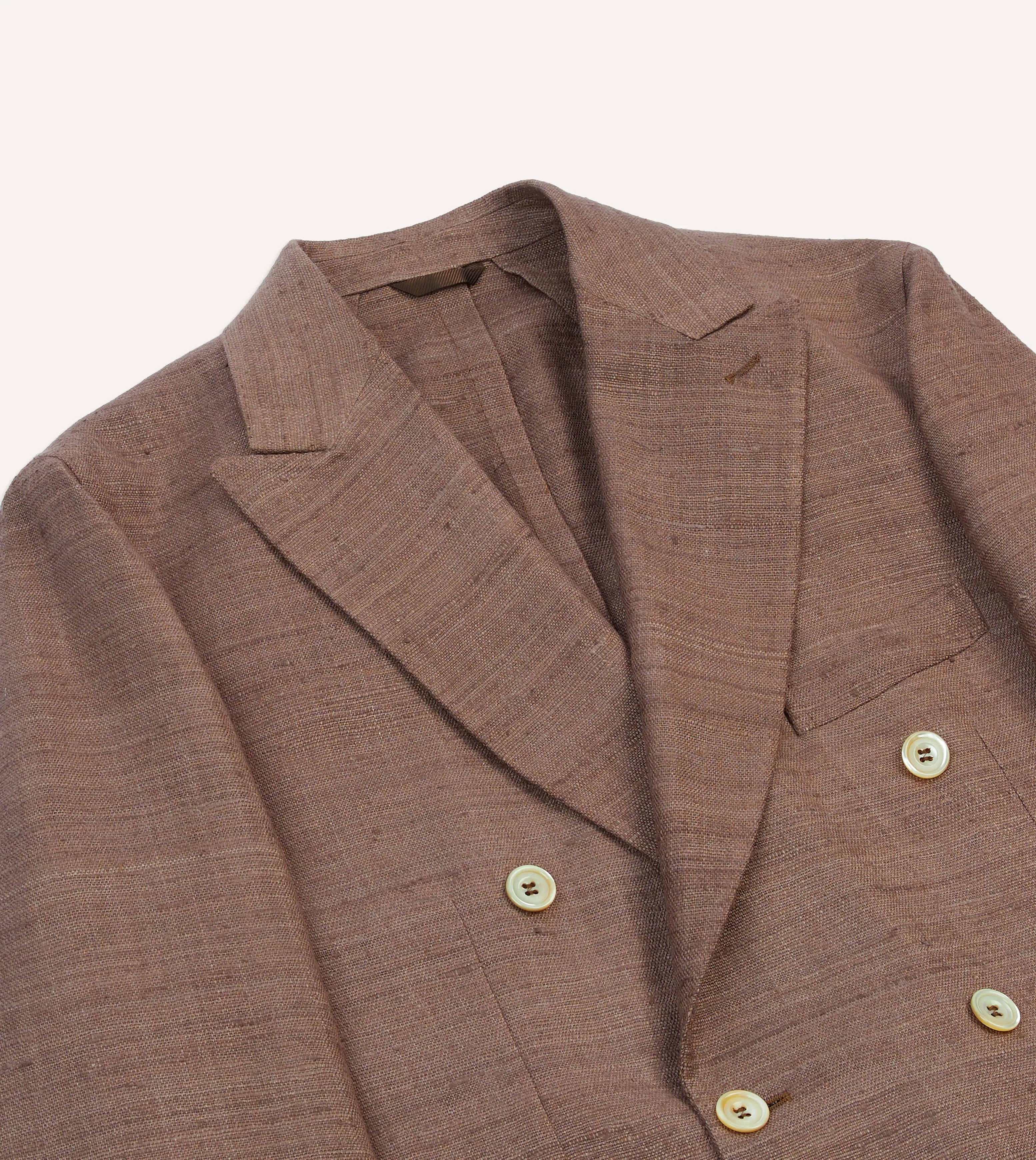 Brown Tussah Silk Double-Breasted Tailored Jacket