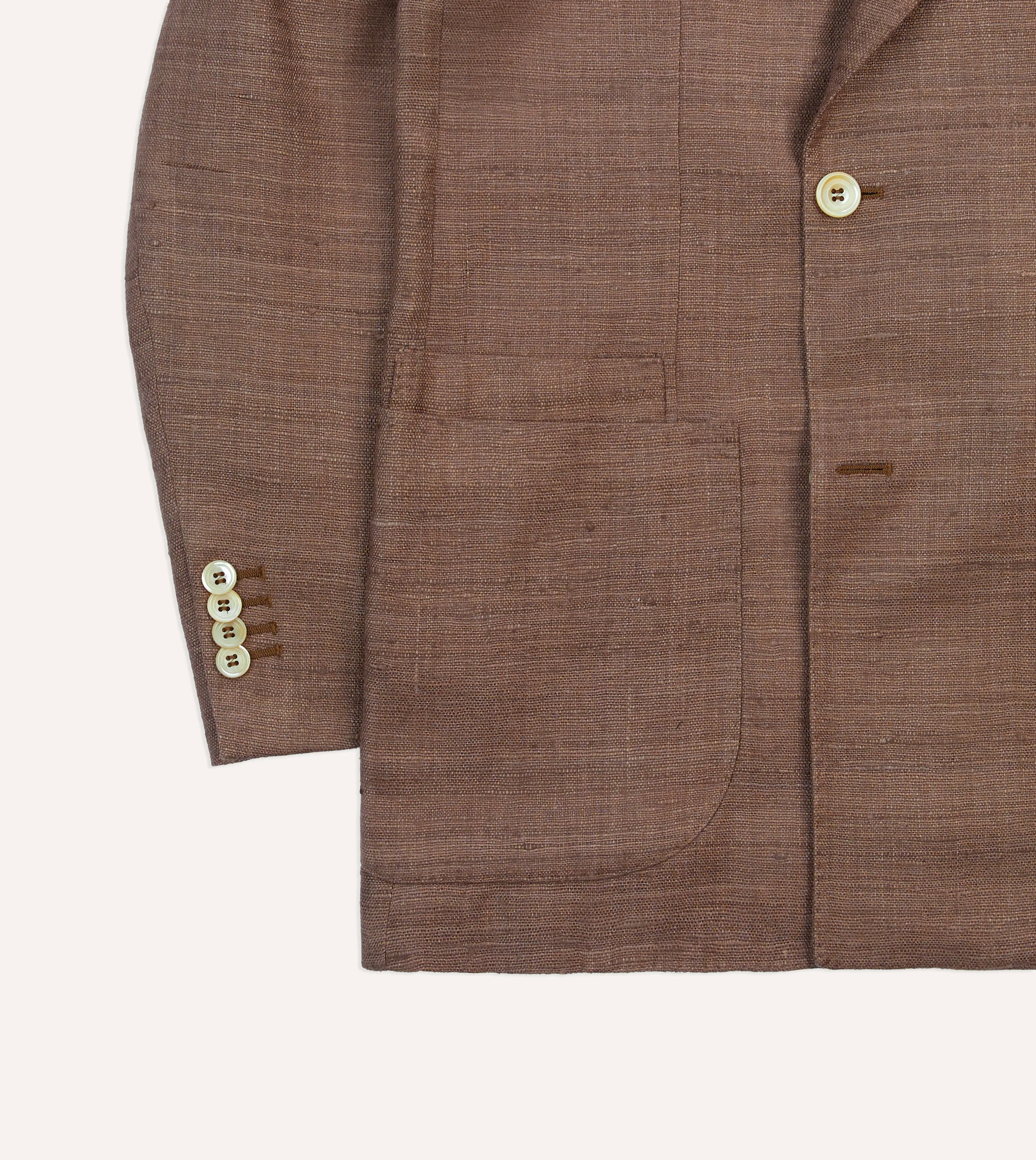 Brown Tussah Silk Double-Breasted Tailored Jacket