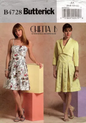 Butterick B4728 CHETTA B Womens Strappy Dress with Skirt Pleats & Bolero Out Of Print Sewing Pattern Size 6 - 12 UNCUT Factory Folded