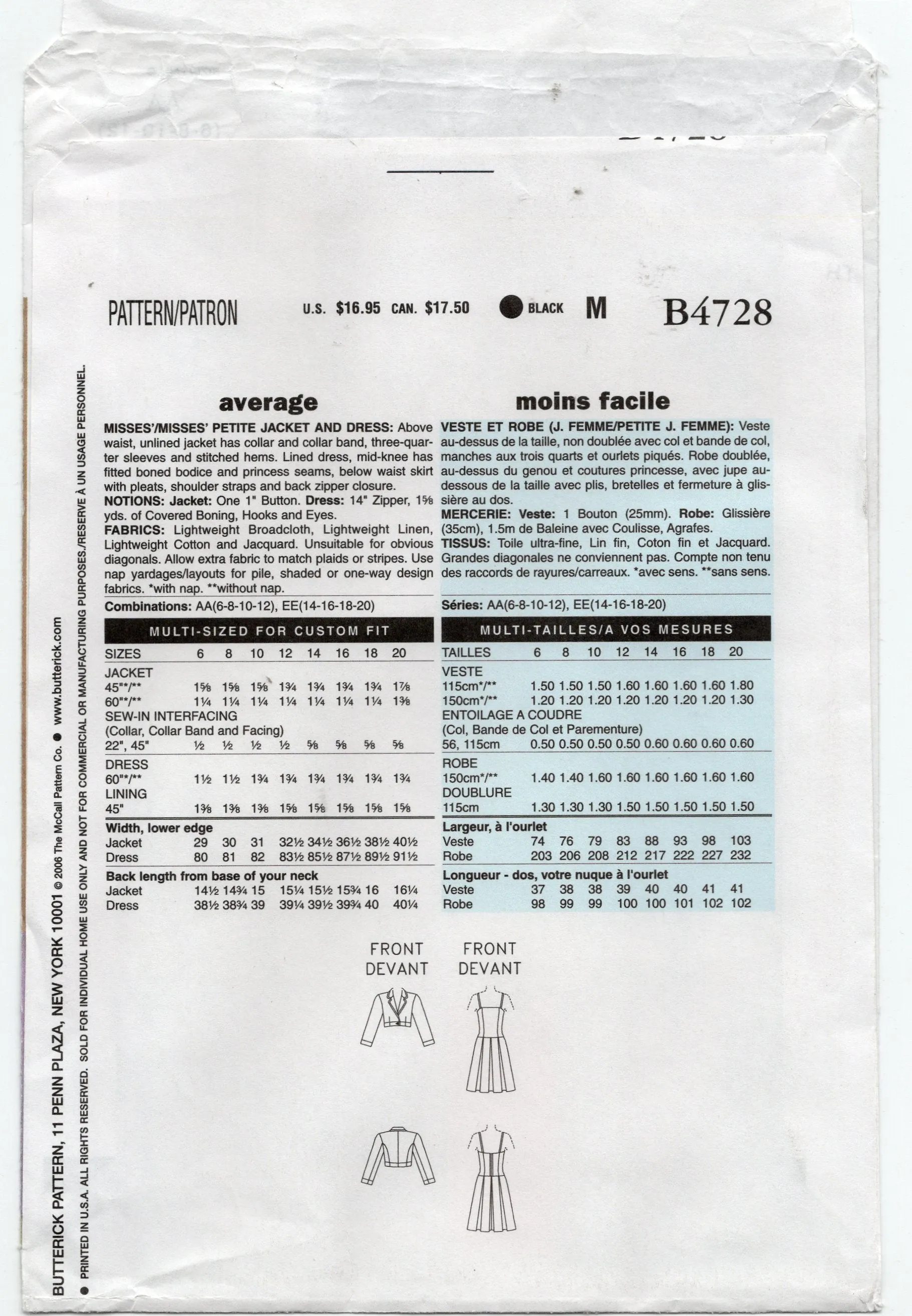 Butterick B4728 CHETTA B Womens Strappy Dress with Skirt Pleats & Bolero Out Of Print Sewing Pattern Size 6 - 12 UNCUT Factory Folded