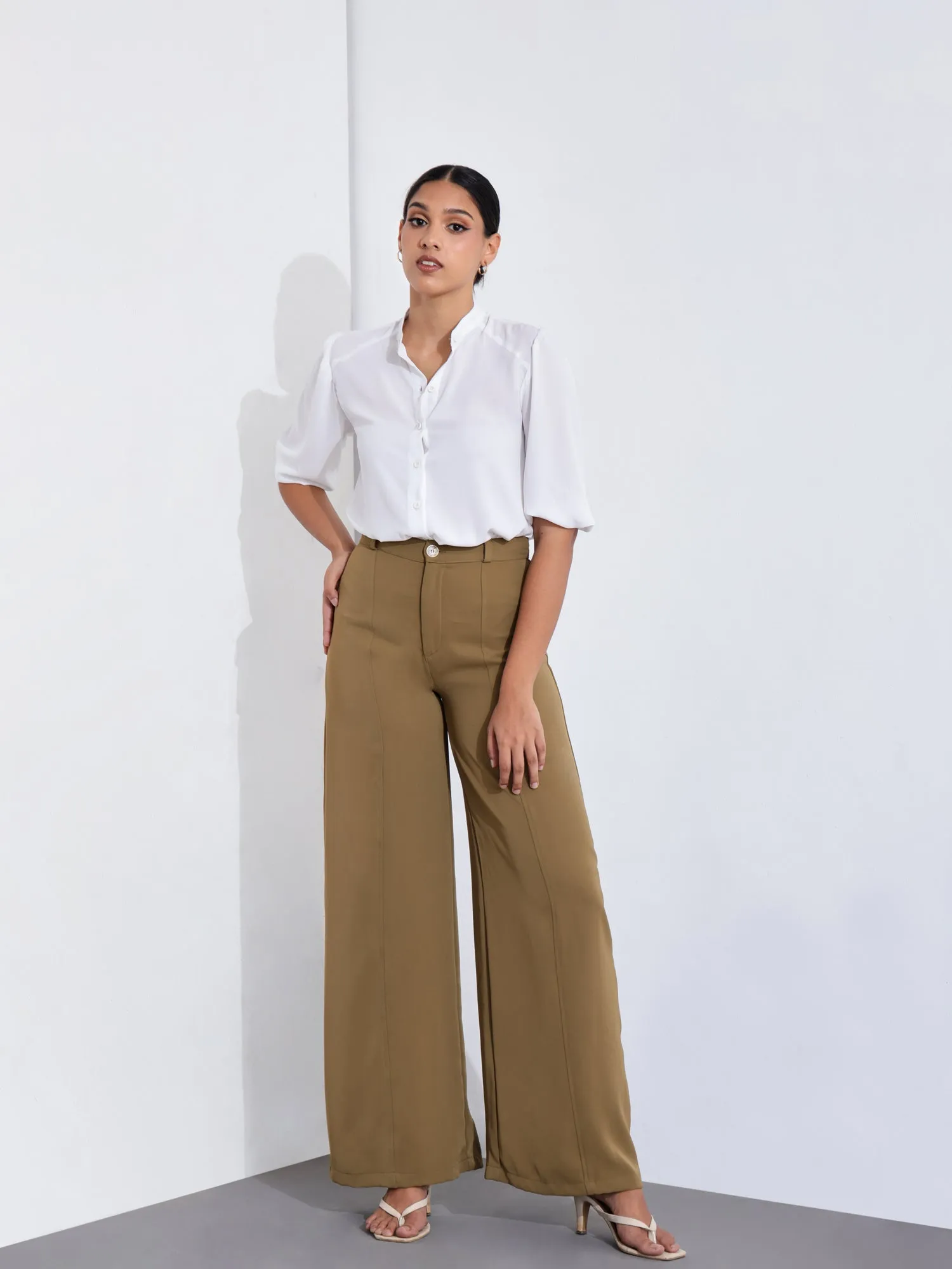 Button Down Balloon Sleeve Top
