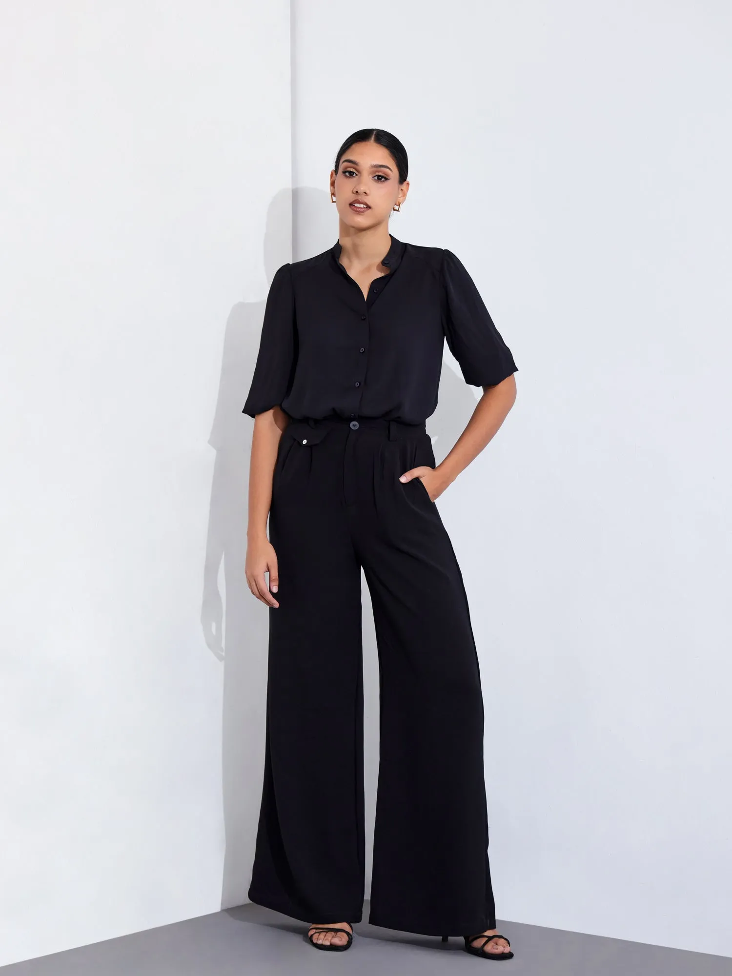Button Down Balloon Sleeve Top