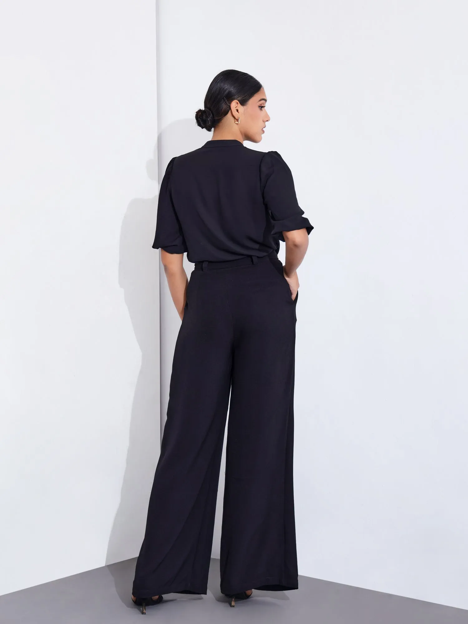Button Down Balloon Sleeve Top