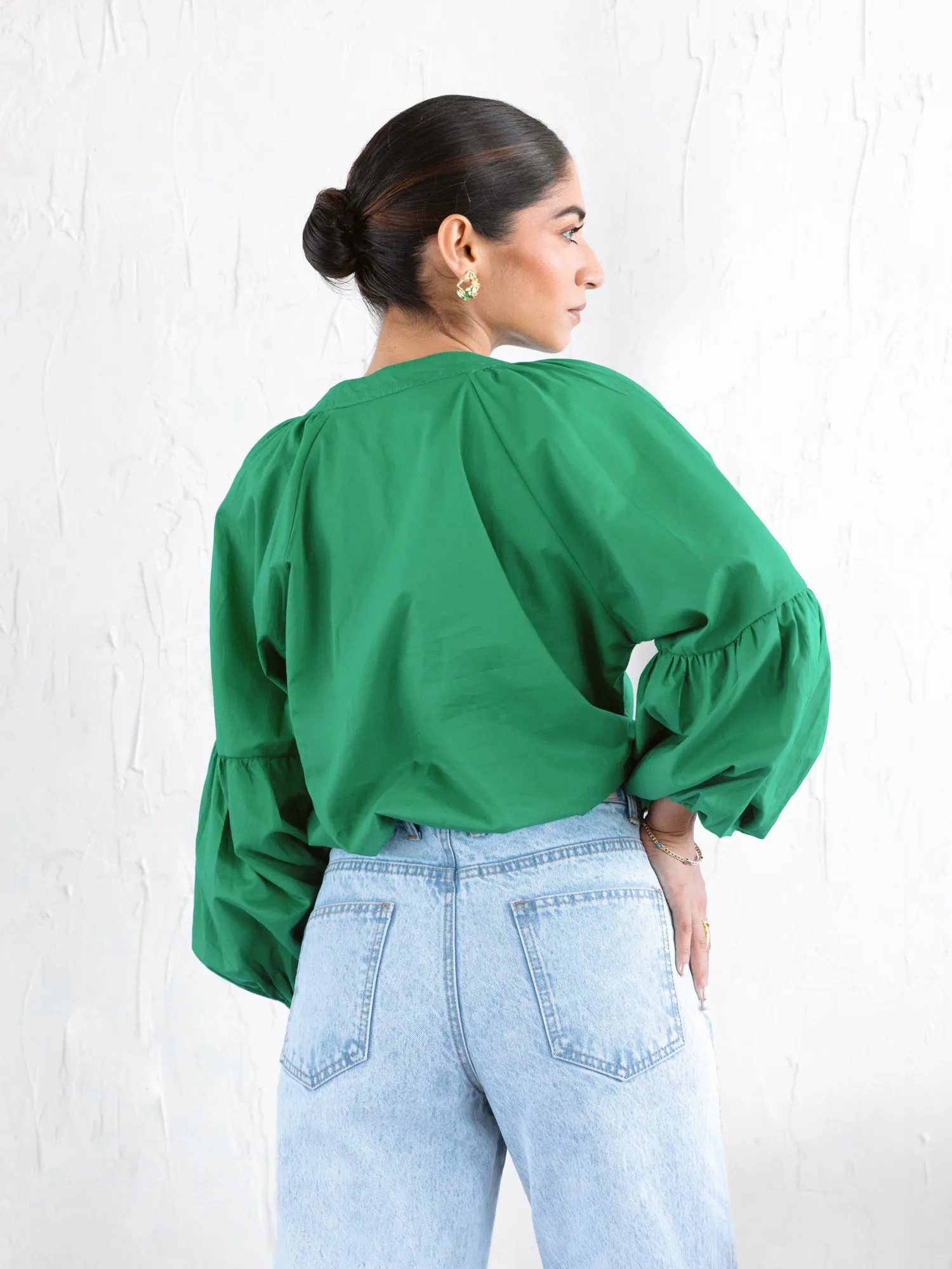 Button Down Balloon Sleeved Top