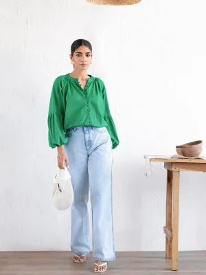 Button Down Balloon Sleeved Top