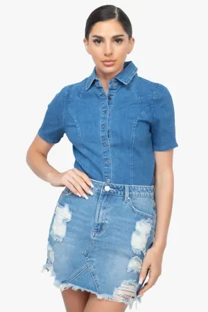 Button-down Collared Denim Top