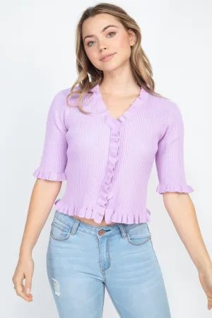 Button Down Flounce Hem Mini Cardigan