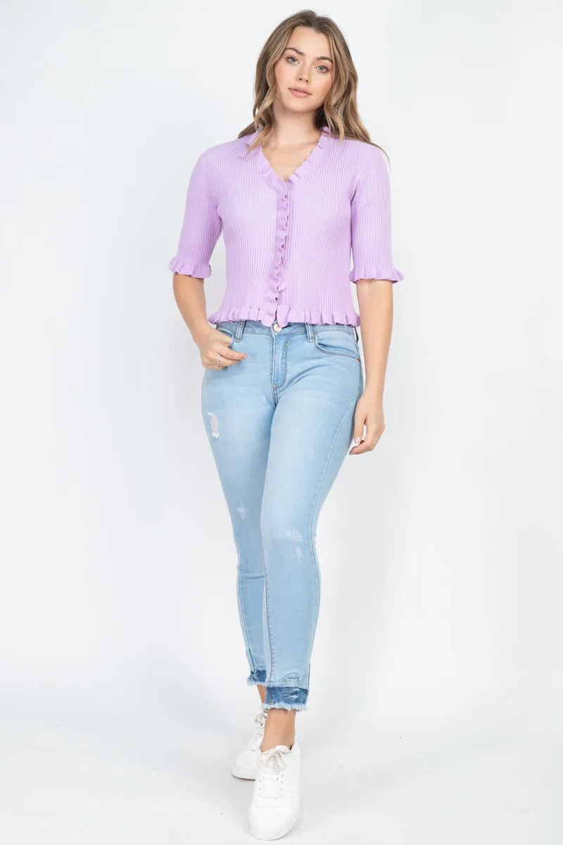Button Down Flounce Hem Mini Cardigan