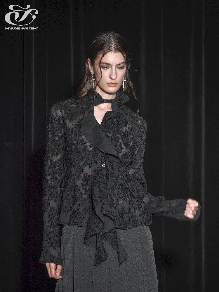 Button-Down Frill Blouse