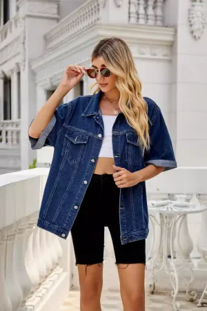 Button Down Half Sleeve Denim Jacket