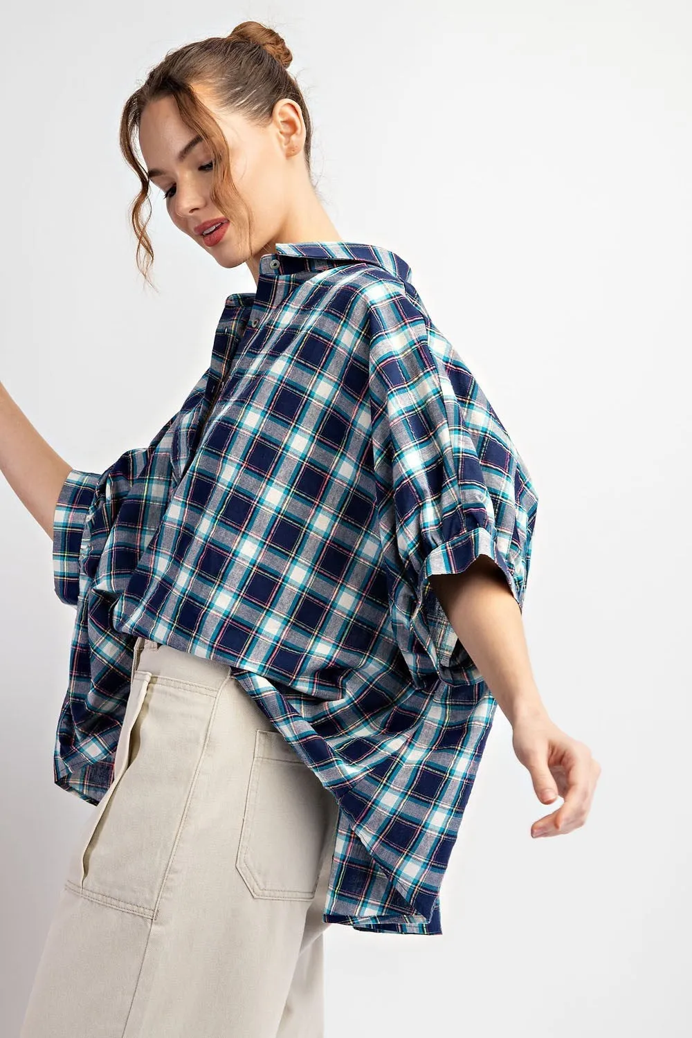 Button Down Plaid Top