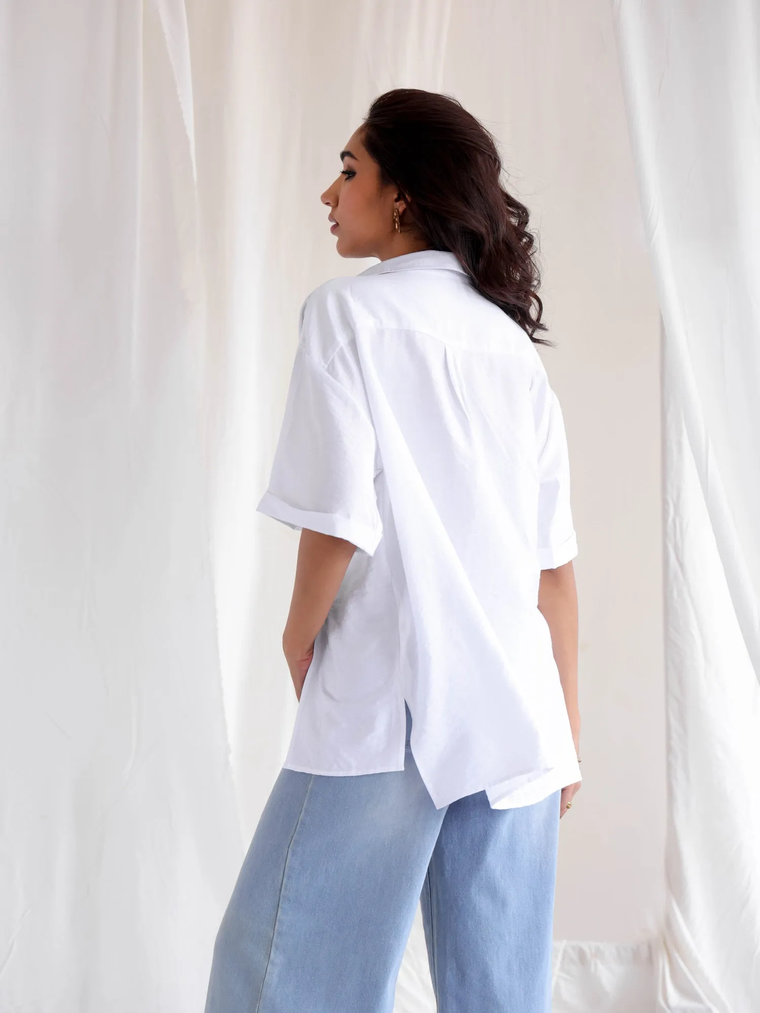 Button Down Seam Detailed Short Sleeve Top