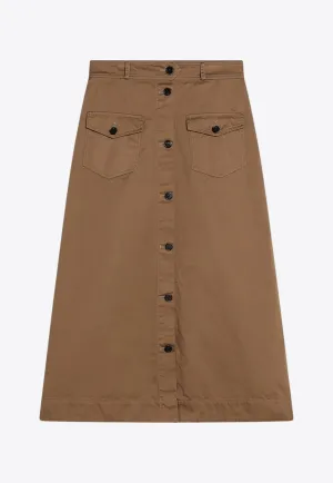 Button Embellished Midi Skirt