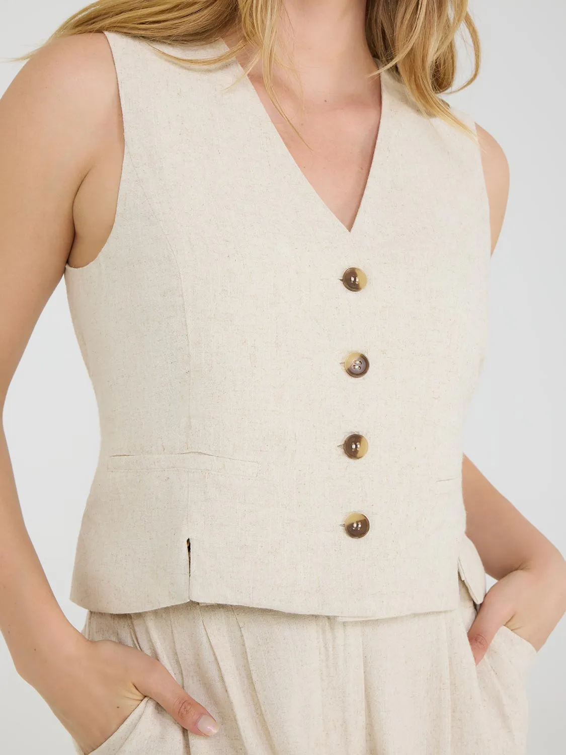 Button-Up Linen Vest