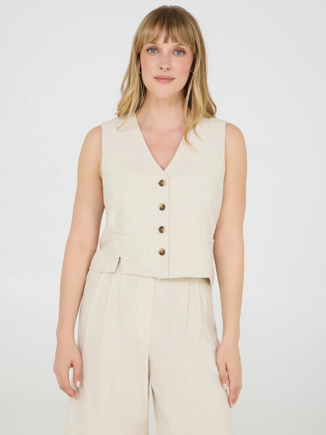 Button-Up Linen Vest
