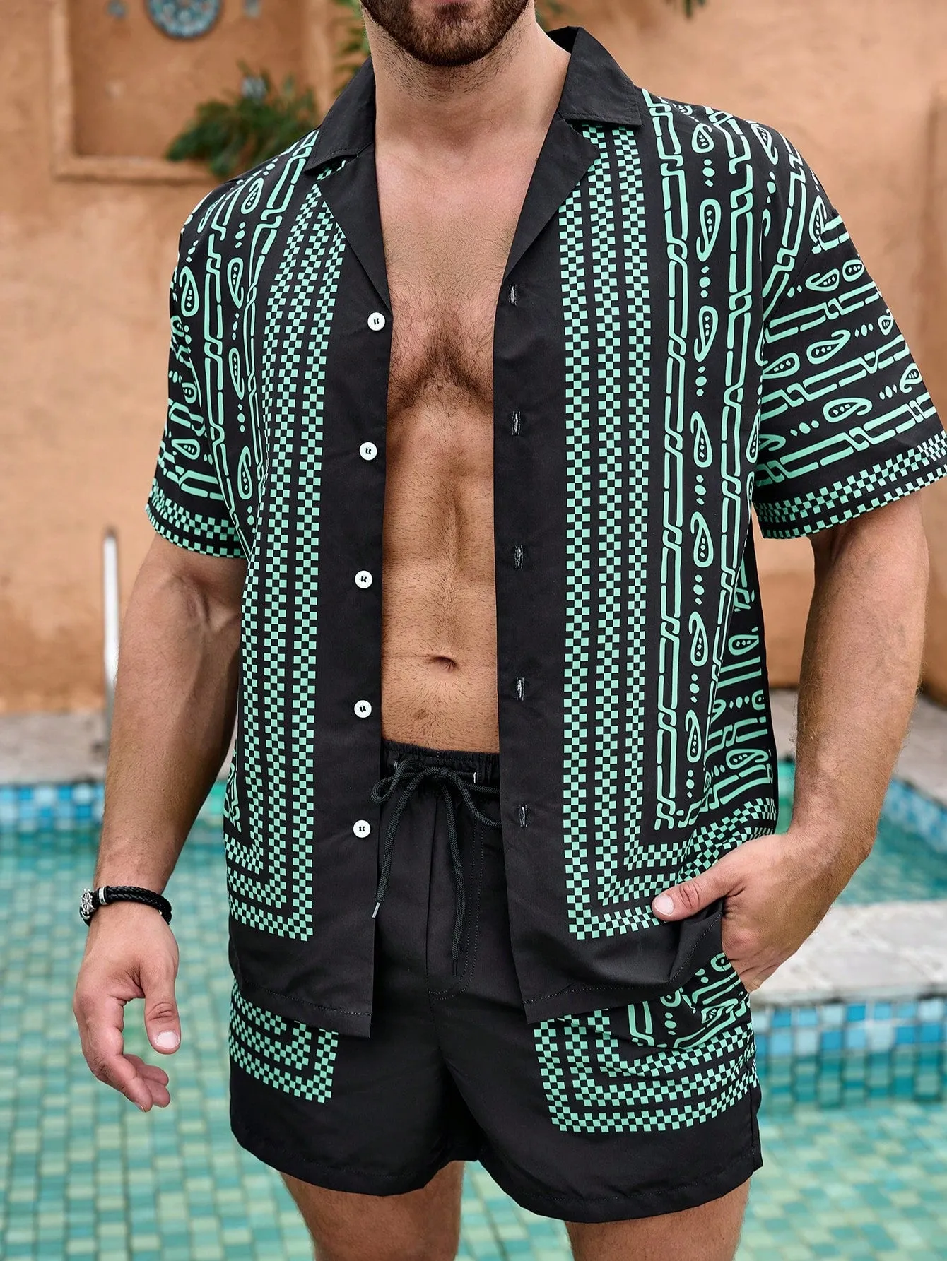 Button up shirt floral| Print Front Button Short Sleeve Shirt