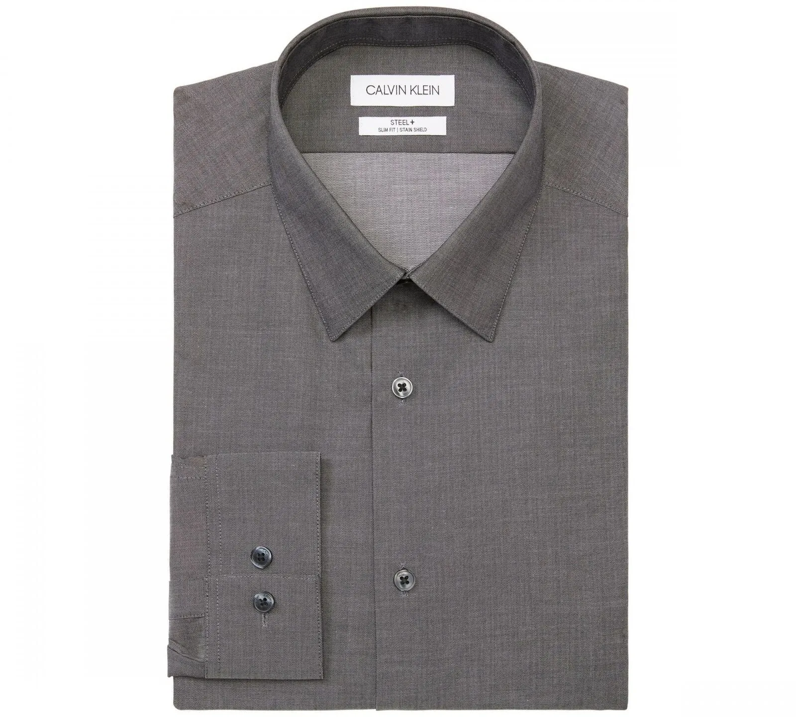 Calvin Klein Steel Slim-Fit Stain Shield Solid Dress Shirt Gray M 15 32/33
