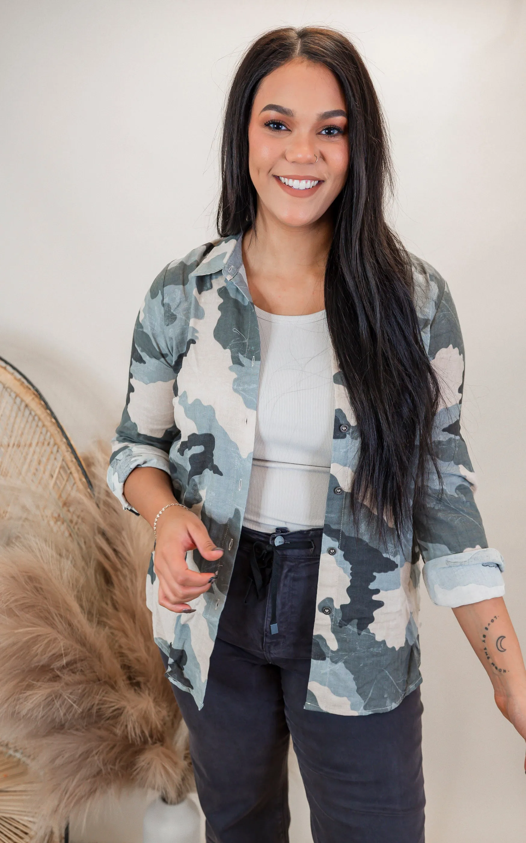 Camo Button Down Shirt | MYSTREE