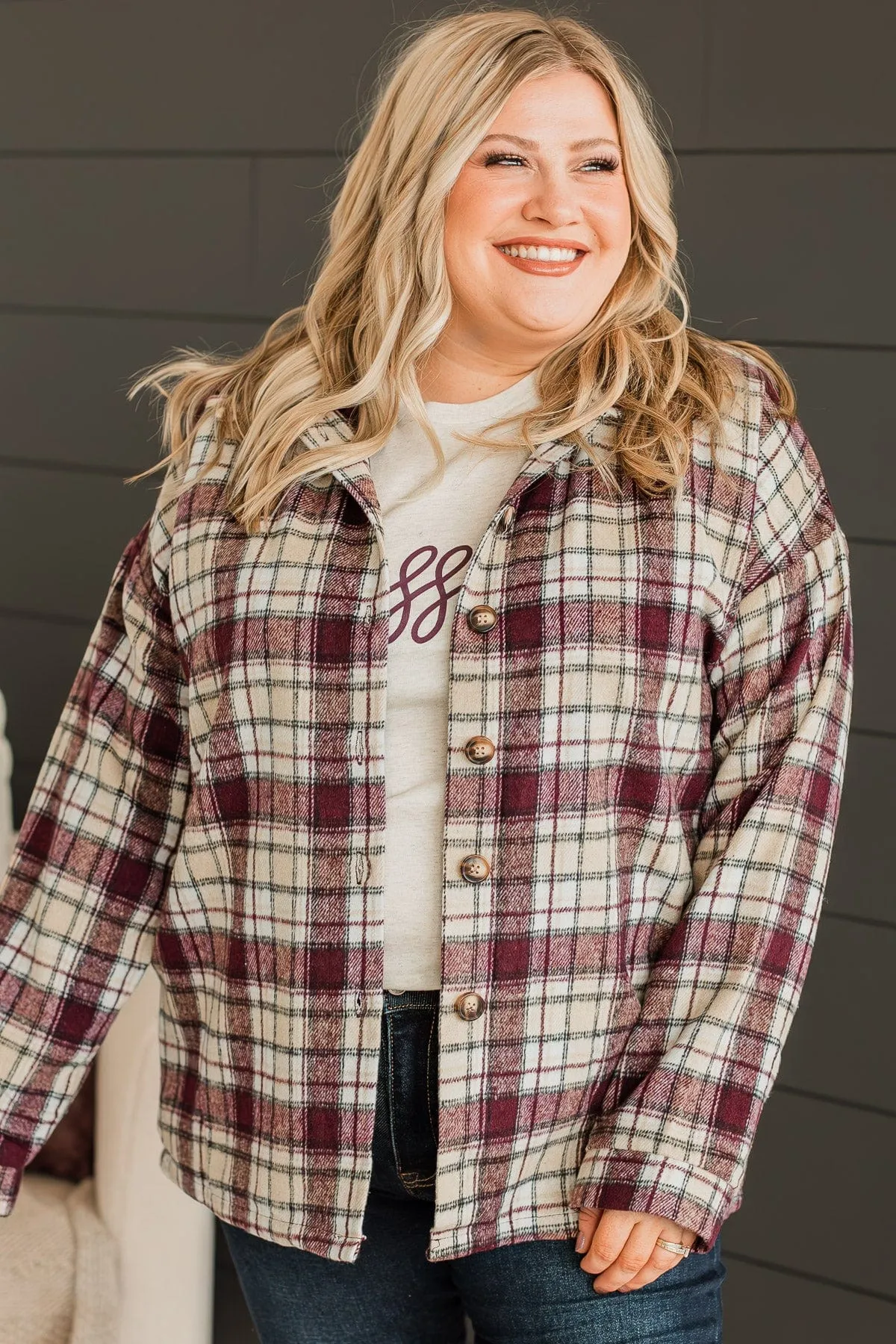 Campfire Nights Plaid Jacket- Plum & Beige