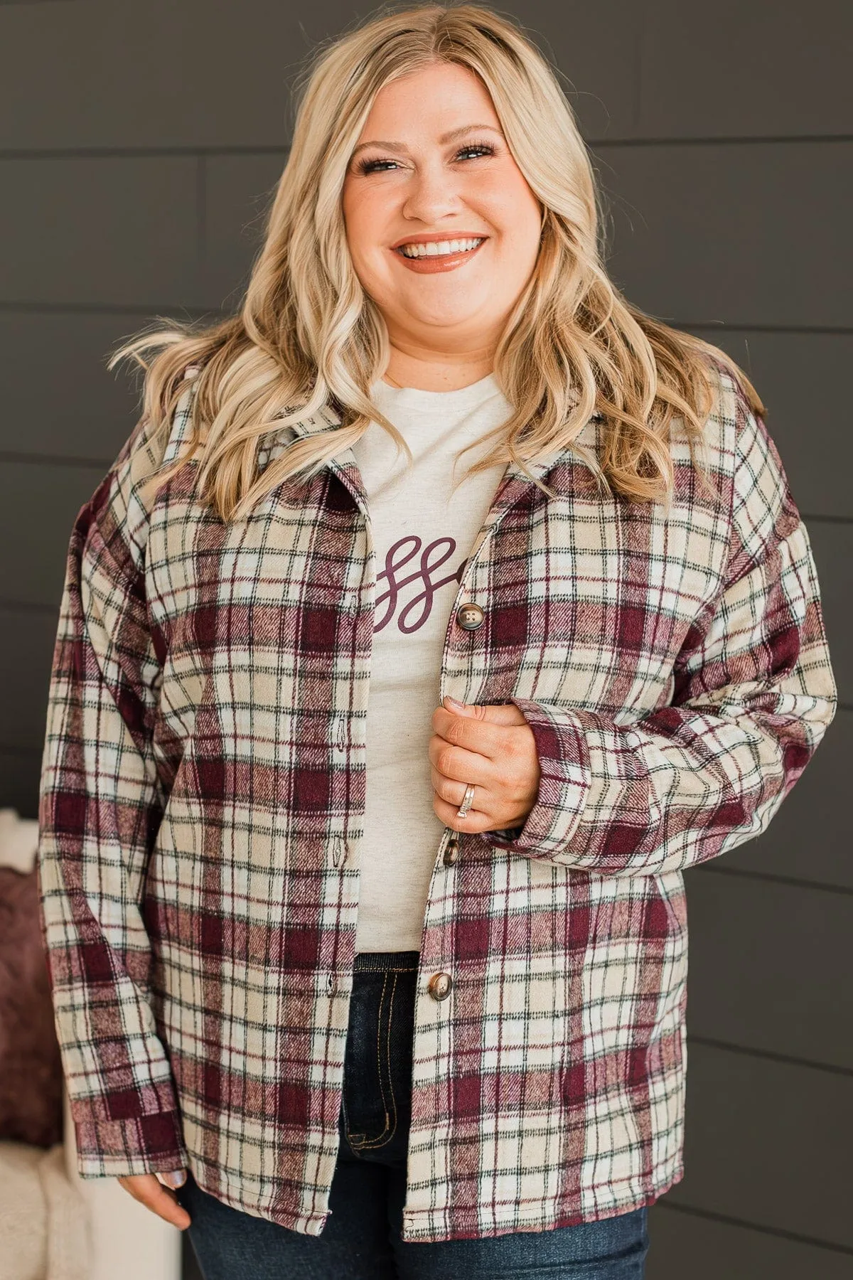 Campfire Nights Plaid Jacket- Plum & Beige
