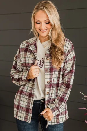 Campfire Nights Plaid Jacket- Plum & Beige