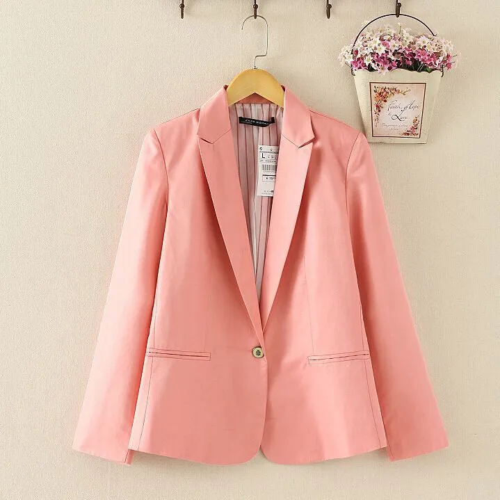 Candy Color Womens Blazer Single Button Slim Blazer Casual Suit Coat Plus Size XXL XS Blazer A7996