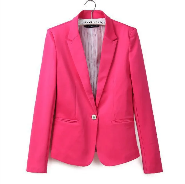 Candy Color Womens Blazer Single Button Slim Blazer Casual Suit Coat Plus Size XXL XS Blazer A7996