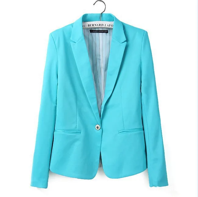 Candy Color Womens Blazer Single Button Slim Blazer Casual Suit Coat Plus Size XXL XS Blazer A7996