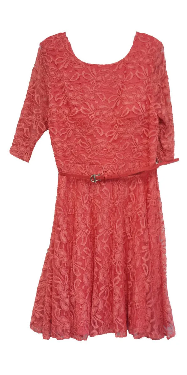 Celavie 2367 Lace Dress Short Removable Belt Mid Sleeves