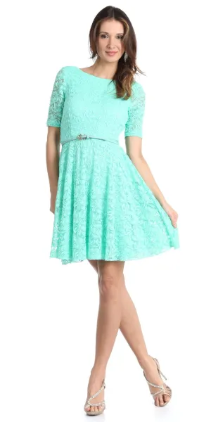 Celavie 2367 Lace Dress Short Removable Belt Mid Sleeves