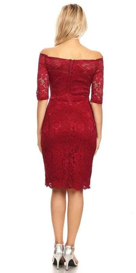 Celavie 6390S Knee Length Dress Off-Shoulder Mid Sleeve