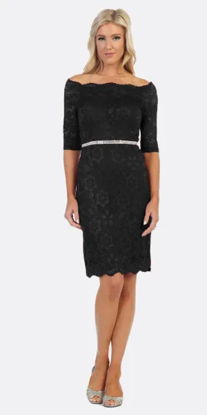 Celavie 6390S Knee Length Dress Off-Shoulder Mid Sleeve