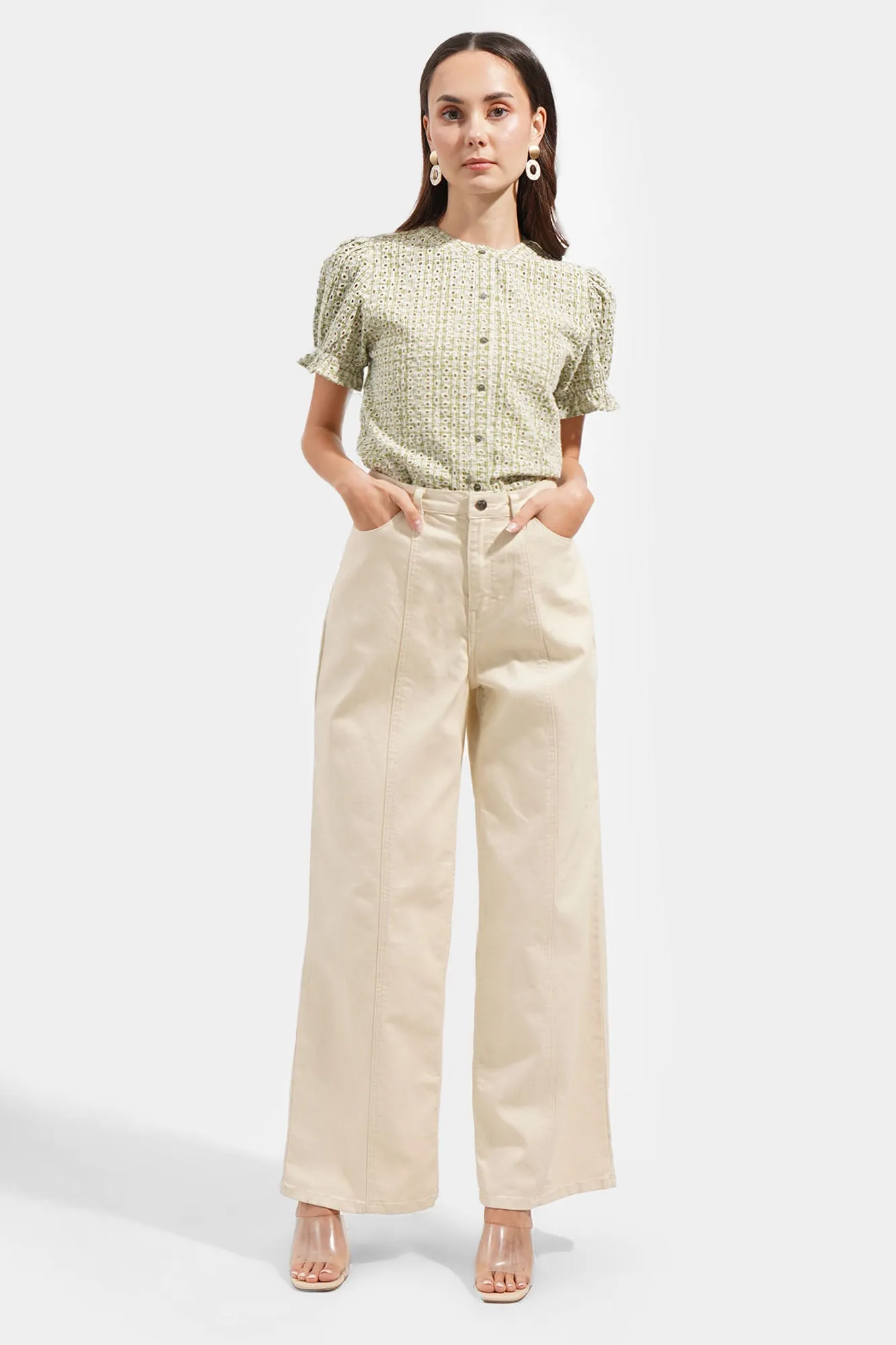 Checkered Openwork Button Down Top