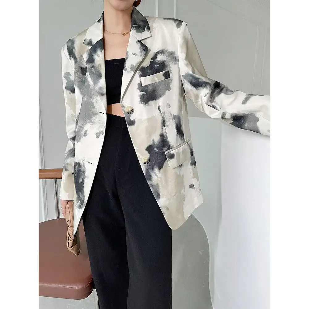 Chic Watercolor Print Y2K Jacket for Artistic Flair