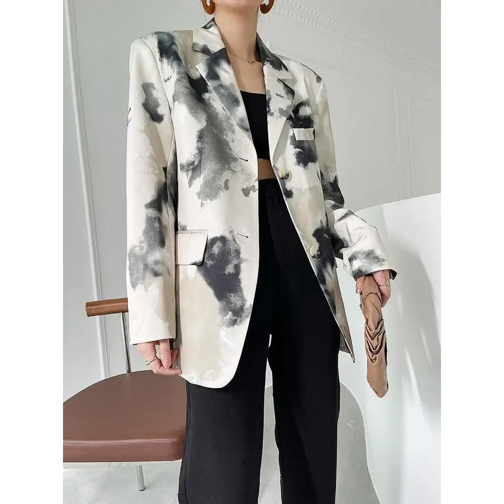 Chic Watercolor Print Y2K Jacket for Artistic Flair