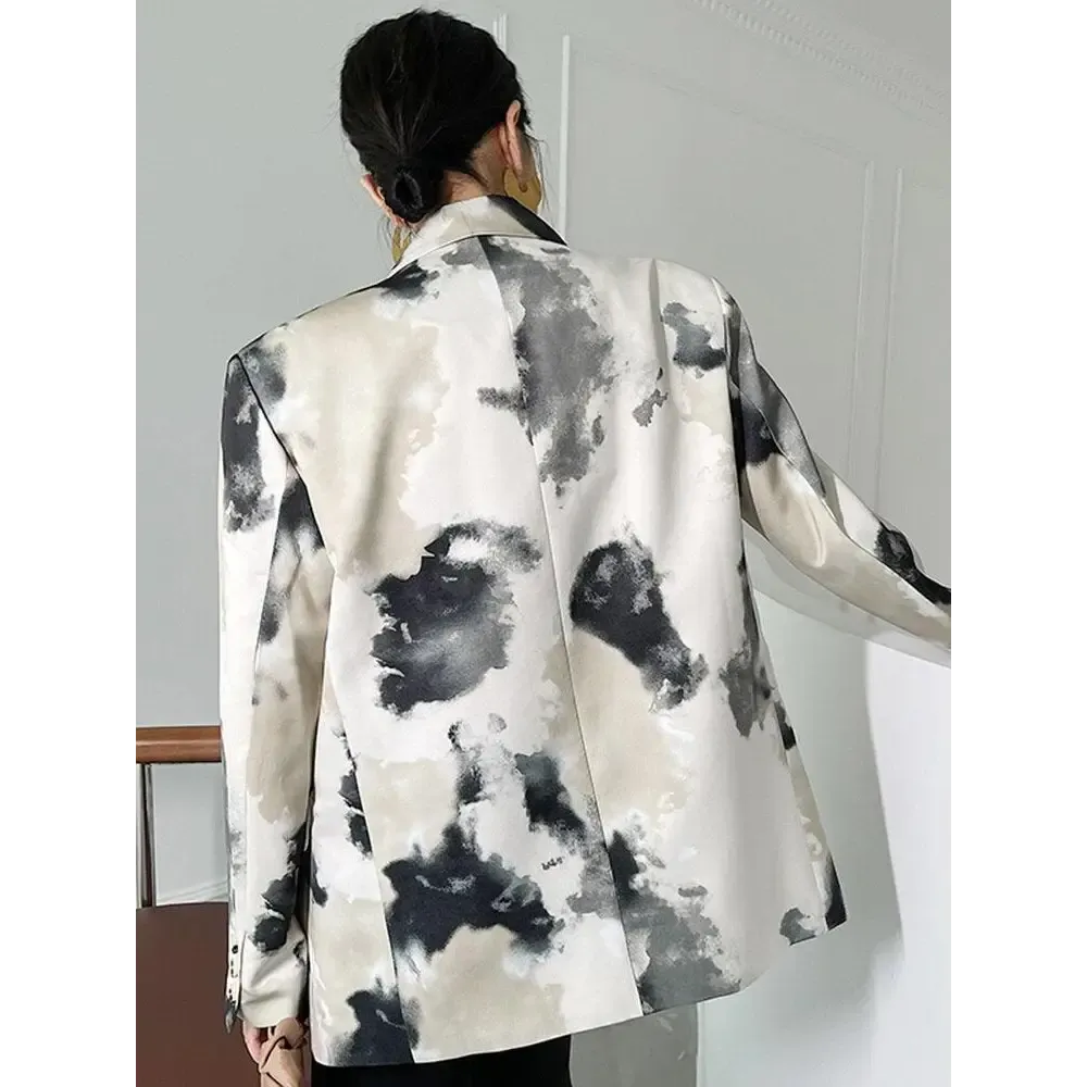 Chic Watercolor Print Y2K Jacket for Artistic Flair