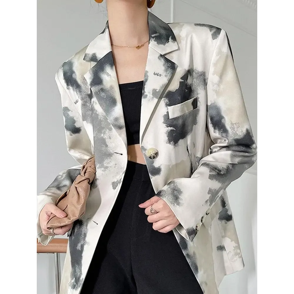 Chic Watercolor Print Y2K Jacket for Artistic Flair