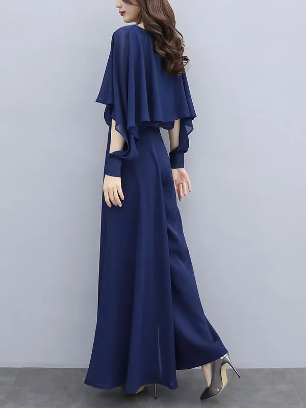 Chiffon Shirt Wide Leg Pants Trousers Suit Casual Set