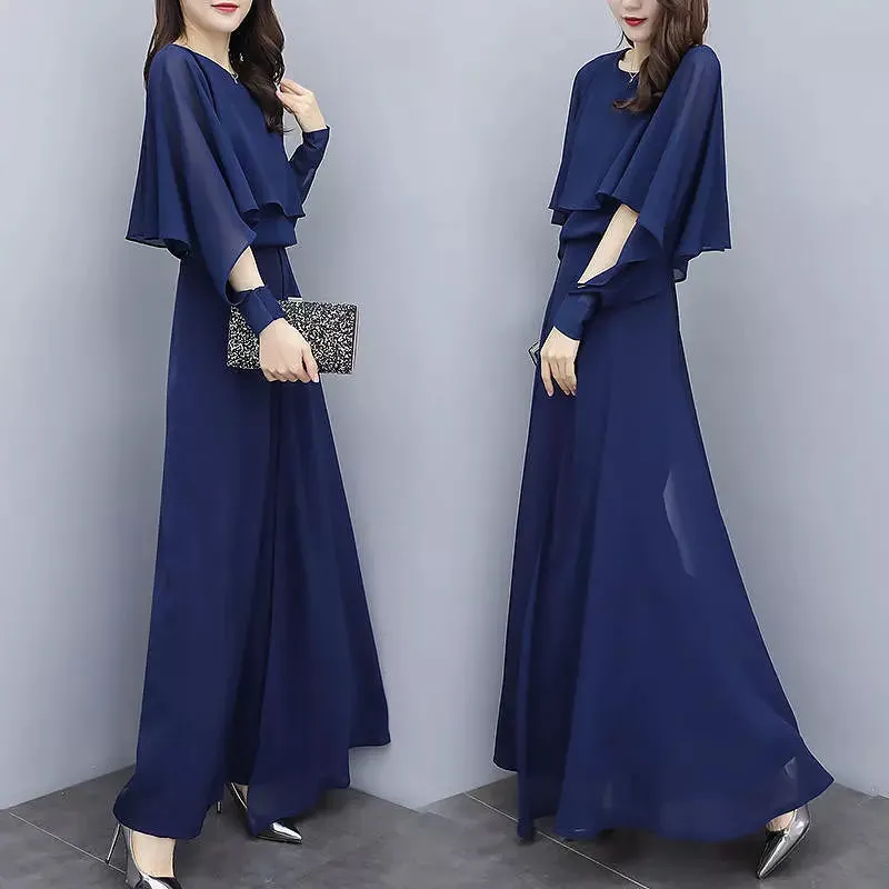 Chiffon Shirt Wide Leg Pants Trousers Suit Casual Set