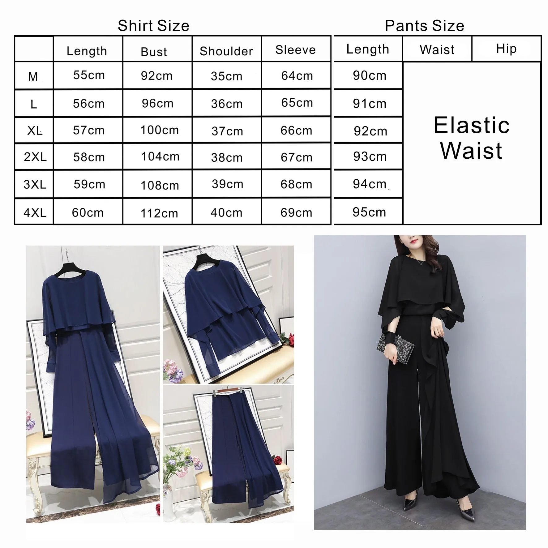 Chiffon Shirt Wide Leg Pants Trousers Suit Casual Set
