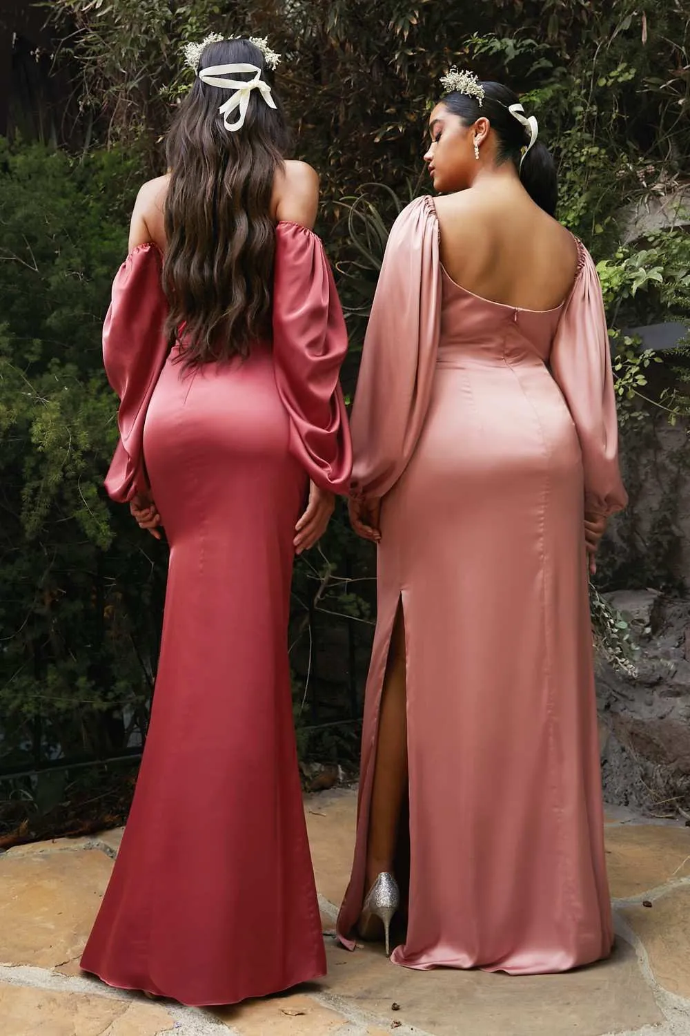 Cinderella Divine 7482C Long Sleeve Off the Shoulder Soft Satin Fitted Dress