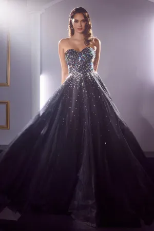 CINDERELLA DIVINE CB114 Bejeweled Strapless A-Line Ball Gown