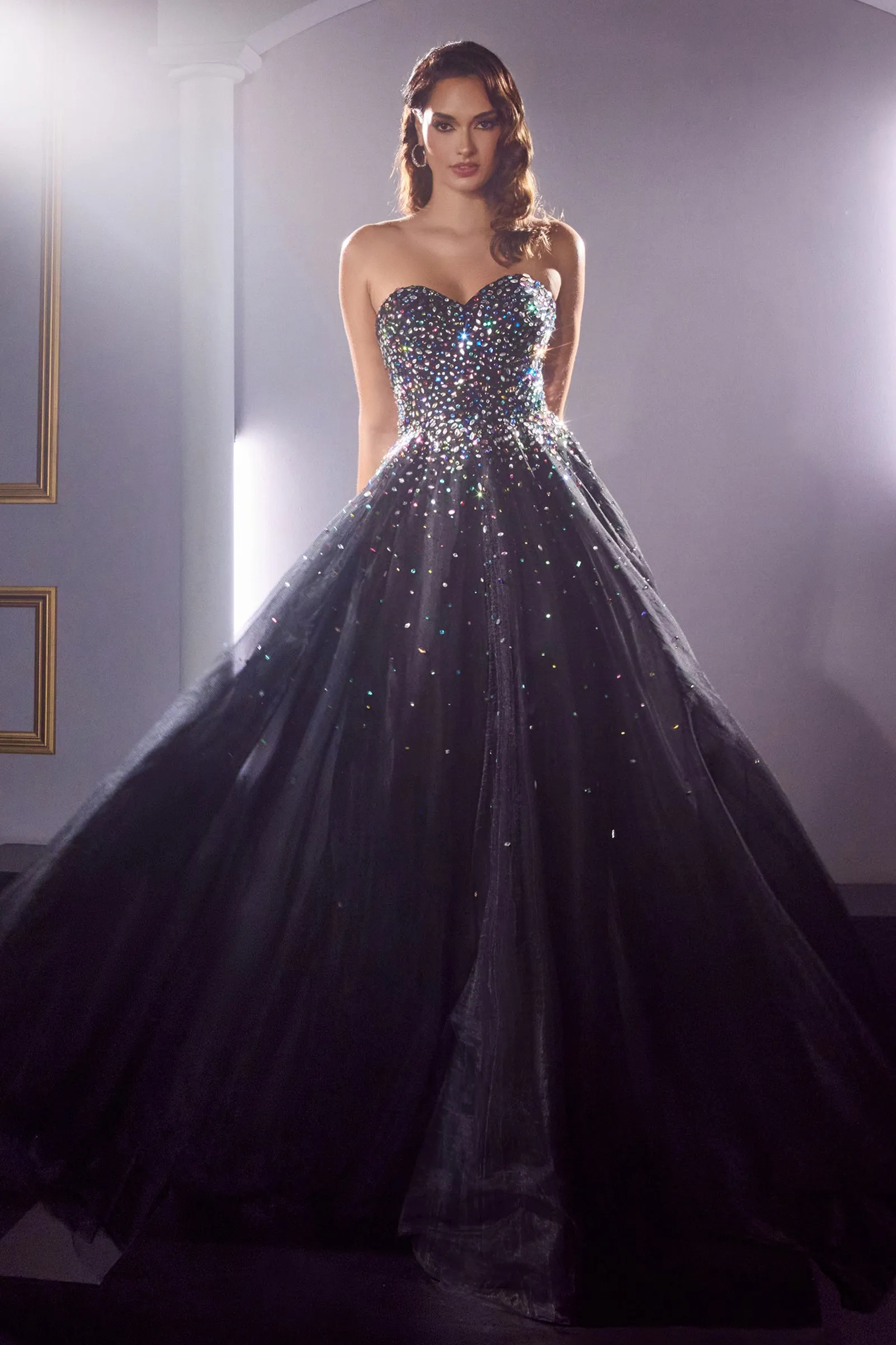 CINDERELLA DIVINE CB114 Bejeweled Strapless A-Line Ball Gown