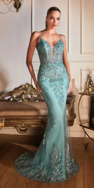 Cinderella Divine OC007 Long Glitter Formal Gown with Corset Back