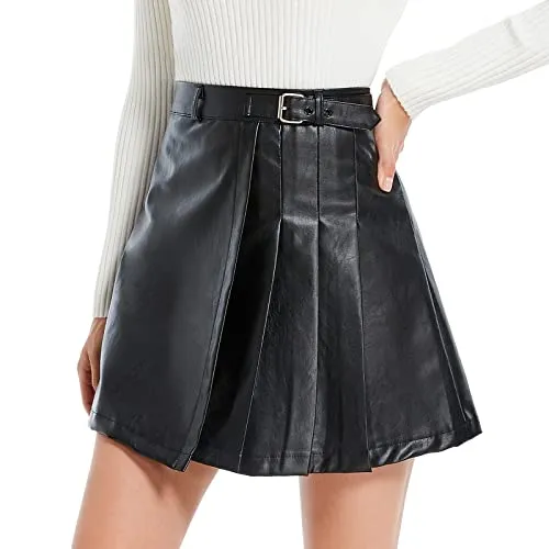 Classic Faux Leather Mini Skirt (Black, M)
