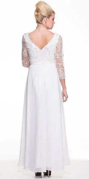 CLEARANCE - Juliet 513 Modest Long Formal Dress Lace Sleeves Mid Length V-Neck (Size S)