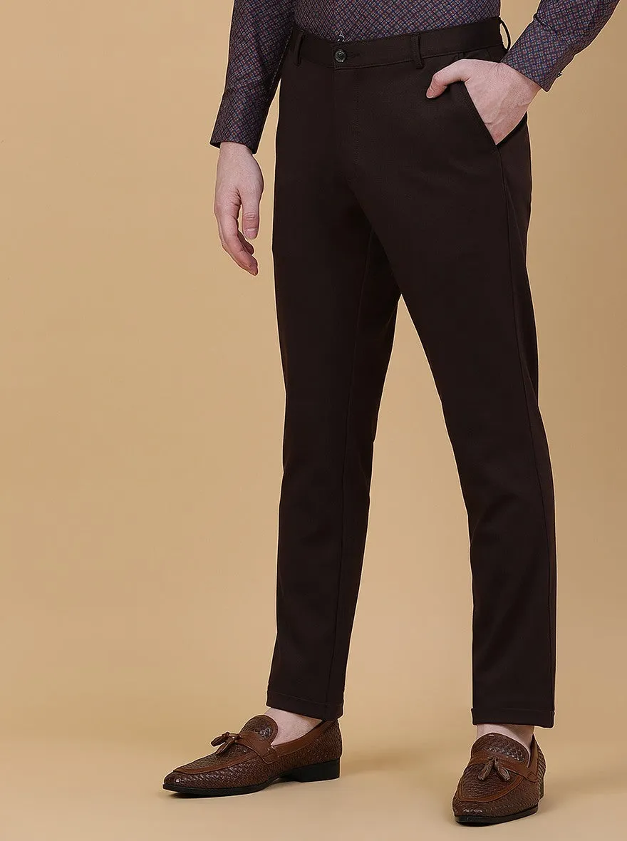 Coffee Brown Solid Slim Fit Club Wear Trouser | JB Studio